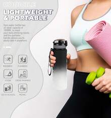 1L Bottle With Straw,Bottle Dishwasher ,Leak-Proof Sports Drinks Bottle With Maker & Bottle Brush,Running,Cycling, Gym, School & Office,Black - 藍色漸變 - 查看 11