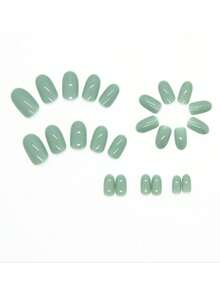 Bộ 24 móng tay giả dài hình oval màu nude có thể tái sử dụng, bộ nghệ thuật làm móng đơn giản, thanh lịch, phù hợp cho các bạn gái/phụ nữ mặc đồ công sở, bao gồm 1 giũa móng tay và 1 gel thạch đắp móng, dụng cụ làm móng - màu xanh lá - Xem 4