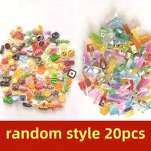 [10/20/30/50/60 peças] Miniaturas de resina sortidas para simulação de alimentos, garrafas de bebida, grampos de cabelo multicoloridos faça você mesmo, capas de celular, ímãs de geladeira, decoração para casa de bonecas, suprimentos para fabricação de joias