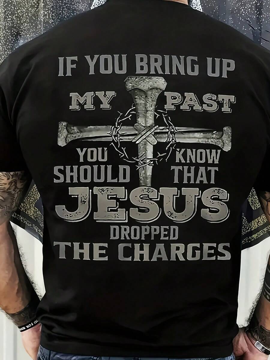 Men's JESUS Graphic T-Shirt - Round Neck, Regular Fit, Durable Stretch, Perfect For Sports And Casual Wear New Casual T-Shirts For Men And Women - màu đen - Xem 1