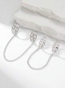 2pcs/Set Retro Hiphop Style Rings & Chain Jewelry Set, Suitable For Men's Daily Wear