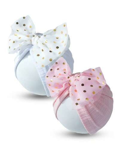 2pcs Bow Baby Hats, Elastic & Soft Comfortable For Daily Use, Suitable For 0-2 Years Old