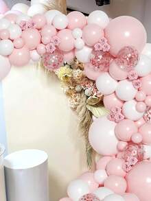 101pcs, Pink Rose Gold Babe Shower Latex Foil Confetti Decoration Balloon Chain Set, Pink Theme Gender Reveal Party Background Decorative Balloon Foil Confetti Decoration Arch Set, 1st Birthday Party Room Wall Decoration Balloons, Suitable For Baby Shower Party Welcome Baby Party Decorative Balloon Arch Kit, 1st Birthday Party Photo Props, Baby Shower Gifts, Gender Reveal Decoration, Including 99pcs Balloons & 2pcs Balloon Accessories - Pink White Rose Gold - View 8