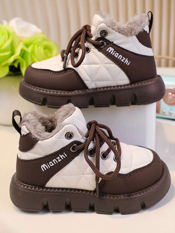Autumn And Winter Universal Anti-Freezing, Fashionable And Casual, Stylish And Versatile Lace-Up 2025 Snow Boots With Fleece, Warm And Shoes For Girls And Children