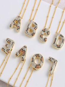Ein modisches und kreatives, exquisites Kupfer-Zirkonia-Bubblehalsband mit Leopardenmuster von A-Z, 26 Buchstabenanhänger mit englischen Buchstaben, Initialen-Anhänger mit Nachnamen, ein Halsband für Frauen zum lässigen Tragen im Alltag, ein Geschenk für Feste und Feiern!
