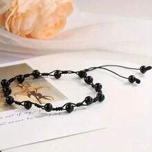 1 pezzo Cavigliera in stile boho minimalista in ossidiana, regolabile, con catena di perline intessuta a mano e accessori pendenti, accessorio leggero per piedi unisex adatto per uso casual e vacanze