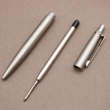 时尚简约半钢金属签名笔 - 顺滑油性圆珠笔，高端广告礼品笔，伸缩商务笔，适用于学校用品，返校 - 銀色 - 查看 6