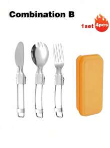Juego plegable de cuchara y tenedor, juego plegable portátil de cuchara y tenedor, adecuado para viajes, campamentos, picnics al aire libre, cuchara de acero inoxidable, tenedor para ensalada, tenedor de postre, vajilla, listo para lavavajillas, regalo de Navidad, útiles escolares