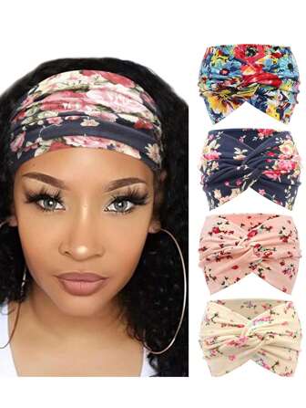 4 paquets de bandeaux vintage à motif cachemire. Bandeaux pour femmes, bandanas colorés, bandeaux de sport, bandeaux de yoga, accessoires de cheveux style bohème, turbans, accessoires d'automne
