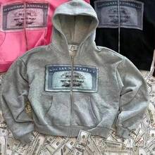 Personalized Street Banknote Pattern Print Hoodie Unisex Loose Hooded Zipper Sweatshirt