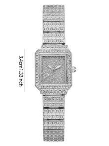 2 件女士钢表带水钻休闲手表和手链套装 - 銀色 - 查看 2