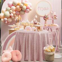 1pc Rose Gold Sequin Round Tablecloth 47-Inch, Party Table Cloth Suitable For Bridal Shower, Birthday, Wedding, Dessert, Banquet, Thanksgiving, Christmas - Multicolor - View 6