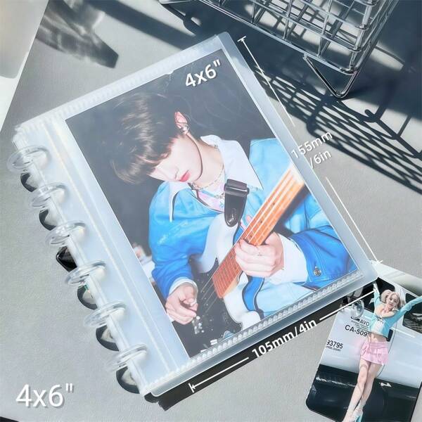 1pc Cute 6in (4x6 ") Photo Album, Kpop Idol 6in Postcard Binder, Solid Color Simple Atmosphere Single Grid Photo Album, Semi Transparent Cover, PP Loose Leaf, Acid Free And Pvc Free, To Store Photo Cards, Family Photo Storage And Display,Back To School,School Supplies