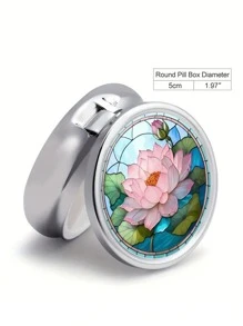 Pudełko na tabletki z 2 przegródkami, przenośne etui na leki, można umieścić w kieszeni lub portfelu, dekoracyjne metalowe pudełko do przechowywania leków i witamin, wyjątkowy prezent (kwiatowy)