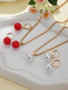3 件珍珠吊坠项链和耳环套装，新款奢华时尚珠宝，金耳环和项链，百搭优雅，生日礼物，3 件仅售 1 件