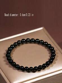 天然黑曜石 1 件黑色手链 - 10-16 毫米，男女皆宜 - 黑色 - 查看 11