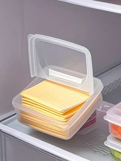 1 pieza Caja de almacenamiento transparente para queso, contenedor hermético de alimentos, organizador de cocina para queso fresco, deli y aperitivos, caja refrigeradora portátil para mantener frutas y verduras frescas, caja de almacenamiento de rebanadas de queso, caja específica para refrigerador para cebolla, jengibre, ajo, caja de embalaje con tapa abatible para bloque de mantequilla, apta para uso en la cocina