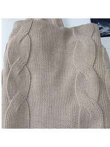 Knitted Blouse Boba Collar High Neck Blogger Braids Winter - Beige - View 2