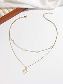1 Peça Colar de Mulher de Trevos de Quatro Folhas Vazados, Diamante com Aço Titanium Não Desbotante, Adequado para Uso Diário, Presente, Festa