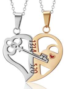 1 par de colgantes de collar de pareja de acero inoxidable, estilo llavero con forma de corazón y circonita, colgante doble de 2 en 1 para pareja, regalo de pareja - Multicolor - Ver 19