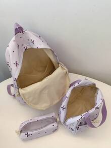 3 Pcs Fashionable Preppy Bow Print Backpack Set,Backpack&Lunch Bag&Pencil Case,With Laptop Compartment Bookbag,Adjustable Strap Bookbag Set,Multi Pockets High-Capacity School Bag Set Multifunctional Daypack Set Idea For Girls/Teens/College Students/Graduate/Graduate For Daily Use/Vacation/Travel/Back To School