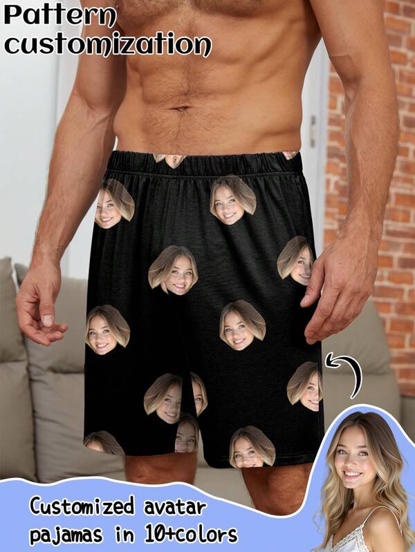 Custom Men's Print Short Pajama Pants, Knitted Fabric, Holiday Gift & Everyday Wear,Dawg,Colorful,Cute,Adorable,Contracted,Funny,Custom,Unique,Customized,Personalized,Ideal Gifts For Him,Ideal Gifts For Her,Boyfriend,Girlfriend,Family,Friends,Her