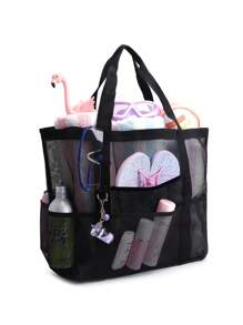 Nueva bolsa de playa de malla de poliéster hueca de gran capacidad, bolsa de lavandería de viaje, bolsa de almacenamiento de natación, bolsa de playa minimalista de malla, regalo del Día de la Madre para mamá, nueva bolsa de playa de verano, bolsa de playa de tela de malla con 8 bolsillos, bolsa de almacenamiento de juguetes de baño de gran capacidad, bolsa perforada de malla, bolsa de playa, funda impermeable para teléfono, bolsa impermeable