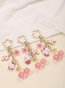Sanrio 1pc Unisex Sanrio Hello Kitty Keychain With Cherry, Strawberry Shaped Charms, Fashion Pendant, Elegant Bohemian Style, Suitable For Mother's Day, Teacher's Day, Graduation Gift, Car Accessories, Camping Bag Decoration