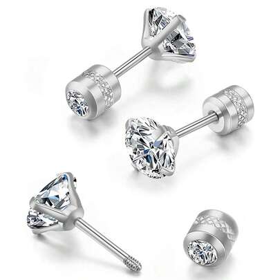 1 Pair Flat Screw Back Stud Earrings, Safety Screw On Flatback CZ Earrings For Cartilage Helix Piercing For Women Men Hypoallergenic