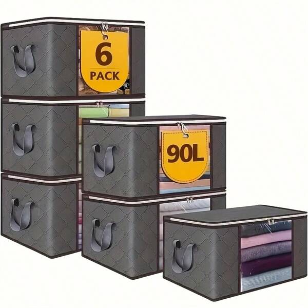3 PIEZAS Almacenamiento de ropa, bolsa de almacenamiento de tela gruesa plegable, utilizada para organizar dormitorios, armarios, ropa, mantas, contenedores de organización y almacenamiento con asas