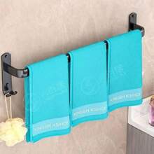 Organizador De Alumínio Multiuso Porta Toalha Suporte Toalheiro Banheiro Com Adesivo Preto 50.5x9.5 - Preto - Visão 8