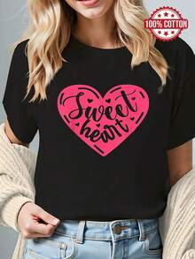 Camiseta de algodón con estampado casual de moda para mujer - Negro - Ver 1