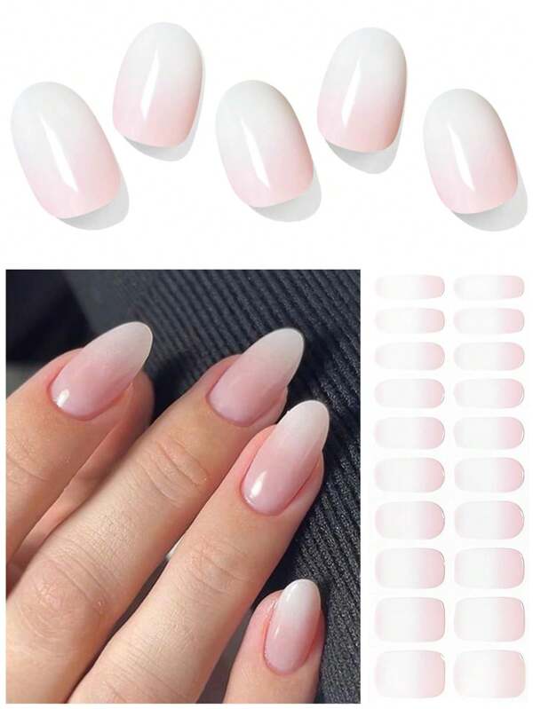 20pcs French Style Self-Adhesive Semi-Cured UV Gel Nail Stickers, Multi-Color Nail Art Decals, Salon Quality, Lasts Over 15 Days, Requires UV Lamp