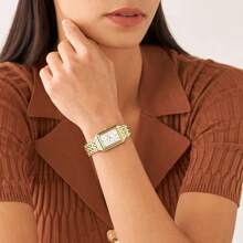 Fossil Relógio feminino Fossil Raquel Quartz em aço inoxidável com três ponteiros, série quadrada, caixa de aço inoxidável/tampa de cristal, diâmetro de 23 mm