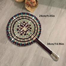 1pc Round Handwoven Colorful Fan, 9.84 Inch Width/14.95 Inch Length, African Elements Wall Decor Hanging Fan, Summer Beach Travel Hand Fan - Multicolor - View 8