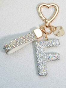 1pc Soft Pottery Pink Letter Rhinestones Keychain, Cute & Personalized Bag Charm, Car Key Chain, Heart Decor Gift For Mom, Friend, Valentine's Day School - White - View 21