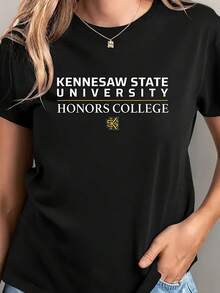Kenio State University Owl Honors College Women's Fashion Printed T-Shirt, Short Sleeves And Crew Neck