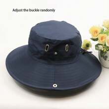 1pc Unisex Quick-Dry Solid Color Fishing Hat, Wide Brim Casual Outdoor Sun Hat, Adjustable Buckle Foldable Large Brim UV Protection Fishing Camping Hat, Cowboy Style Sun Hat With Strap, Suitable For Outdoor Activities All Seasons