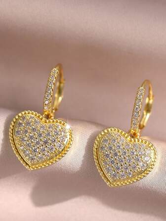 jealous young 1 对精美铜方晶锆石心形吊坠耳环，适合女性日常装饰和约会礼物