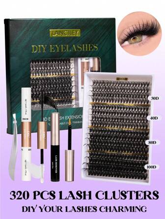 320PCS D Curl Lashes 30D40D80D100D Different Styles Fluffy Lash Clusters Natural DIY Lash Clusters Set Eyelashes False Eyelash Extensions Cluster Lashes Kit With Bond And Seal Lash Remover Tweezer Wispy Voluminous Curlslash Clusters Kit,Lashes,Eyelashes,Fake Lashes