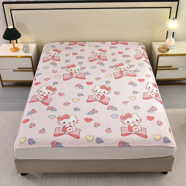 Sanrio Sanrio Hello Kitty Flannel Throw Blanket - Contemporary Style, All Seasons Cozy Knitted Polyester, Digital Print, Multipurpose, Soft Texture, Machine Washable, 200-250gsm