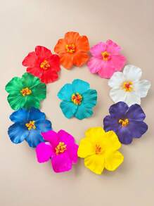 10 Stück/Set Hawaii Blumen Haarclips, Künstliche tropische Hibiskus Blumen Haarklammern für Strand Urlaub Party im Boho Stil, modisch, elegant, minimalistisch, einfarbig, geeignet für täglich, Lässig, Party, Pendeln, Urlaub, Dutt, Pferdeschwanz, Gesichtwäsche, Make-up, Outfit Accessoires, flache Klemmklammer, Haarspange