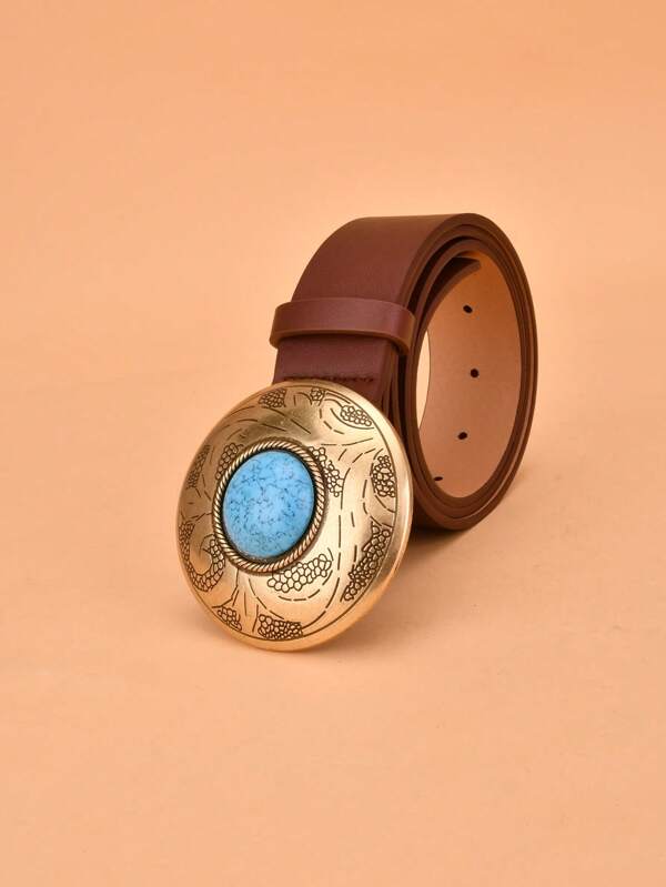 1pc Fashionable & Versatile Geometric Pattern Casual, Bohemian, Vintage, Party Cute & Sexy, Elegant PU Leather Belt For Women, All Season