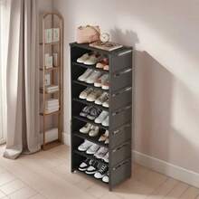 Estantería para zapatos de 8 niveles, organizador de zapatos para el hogar, gabinete pequeño para zapatos con puerta individual y a prueba de polvo - Negro - Ver 4