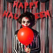 4PCS Black Red Foil Fringe Tinsel Backdrop Kit - 3.3x6.6ft Halloween Casino Theme Party Decorations For Photo Booth, Wedding, Birthday, Christmas, New Year's Eve, Bachelorette, Anniversary, Retirement Party Supplies, Door Wall Decor Indoor Outdoor, Black Red Party Supplies - Multicolor - View 9