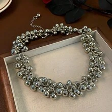 1 Piece Of Sweet And Cool Cold Wind Ball Geometric Necklace Female Short Creative Sweet And Cool Wind Lady Necklace - Dây chuyền 9#X3187-Bạc - Xem 1