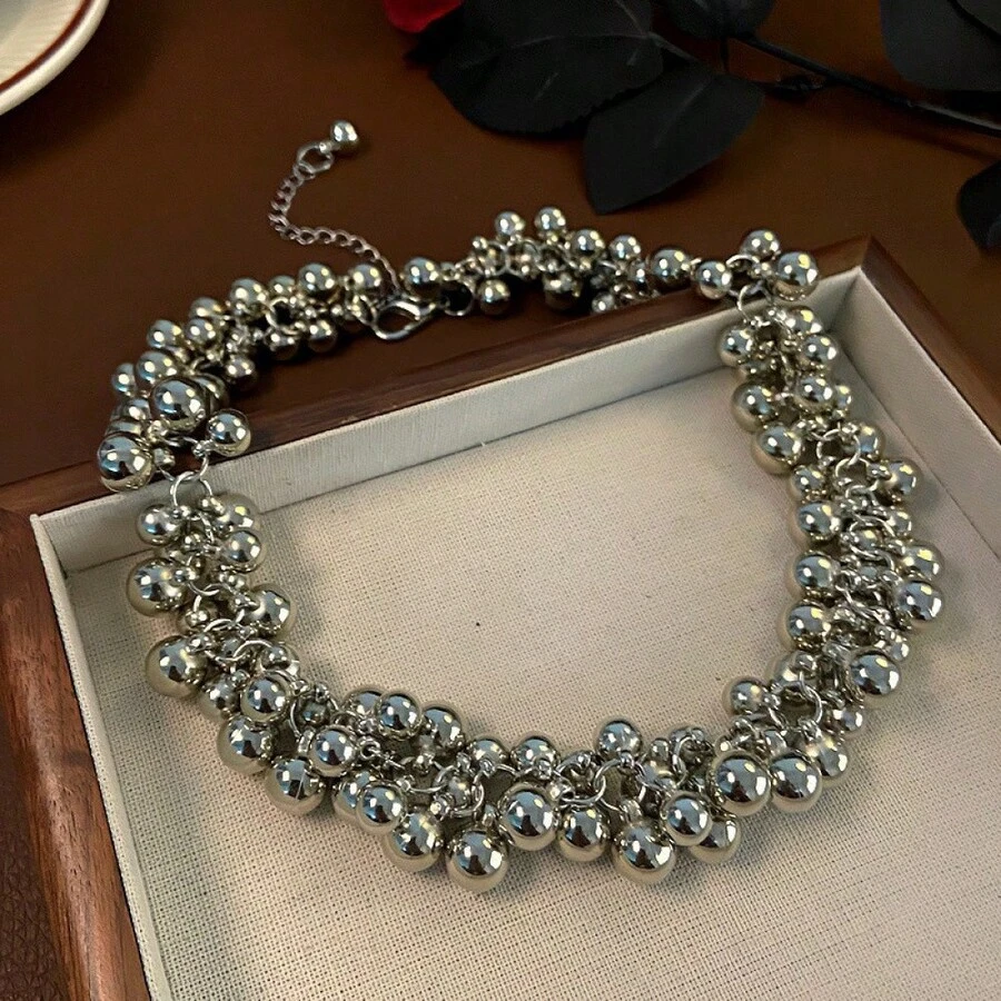 1 Piece Of Sweet And Cool Cold Wind Ball Geometric Necklace Female Short Creative Sweet And Cool Wind Lady Necklace - Dây chuyền 9#X3187-Bạc - Xem 1