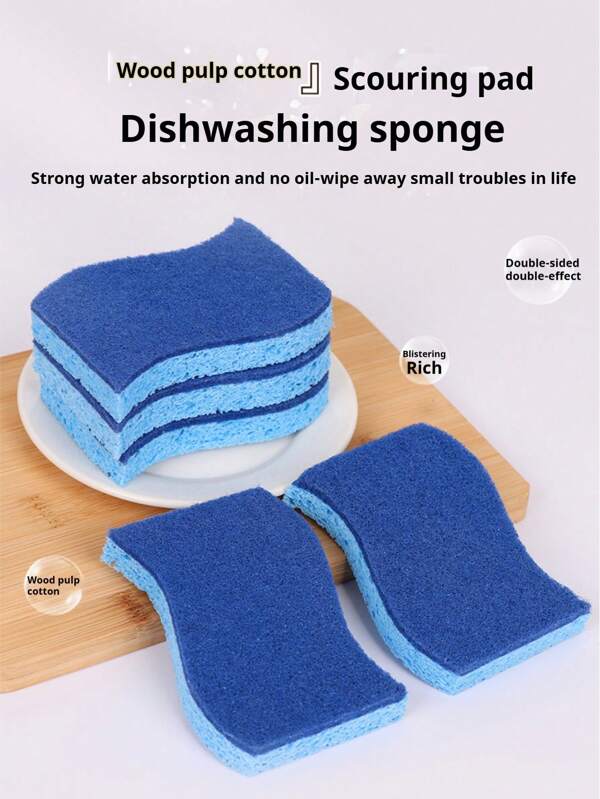 Blue S-Shaped Wood Pulp Sponge Scouring Pad Decontamination Absorbent Cleaning Wood Pulp Sponge Cellulose Dishwashing Sponge