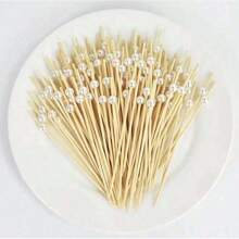 10/20/30/50/100/200pcs Elegant White Pearl Fruit Picks - 4.7 Inch Bamboo Toothpicks, Suitable For Appetizers And Beverages, Perfect For Parties And Weddings