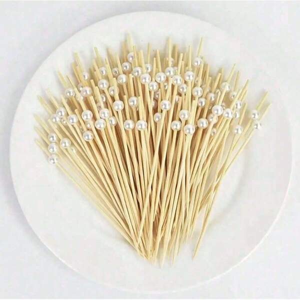 10/20/30/50/100/200pcs Elegant White Pearl Fruit Picks - 4.7 Inch Bamboo Toothpicks, Suitable For Appetizers And Beverages, Perfect For Parties And Weddings